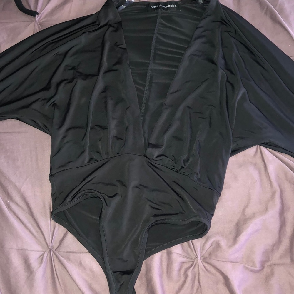 Black long sleeve DEEP V next  bodysuit